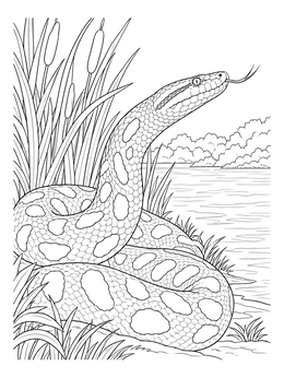 Free printable Realistic Anaconda By The Riverbank coloring page