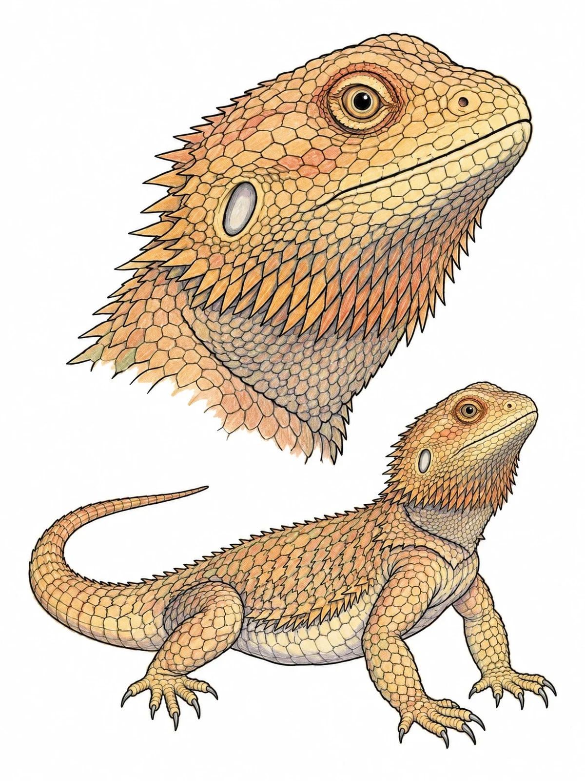 Colored example of the Bearded Dragon Portrait And Full Body coloring page