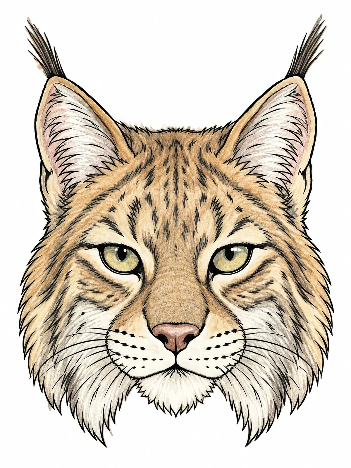 Colored example of the Realistic Bobcat Face Portrait coloring page