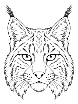 A detailed bobcat coloring page featuring a close-up portrait of the wildcat's face.