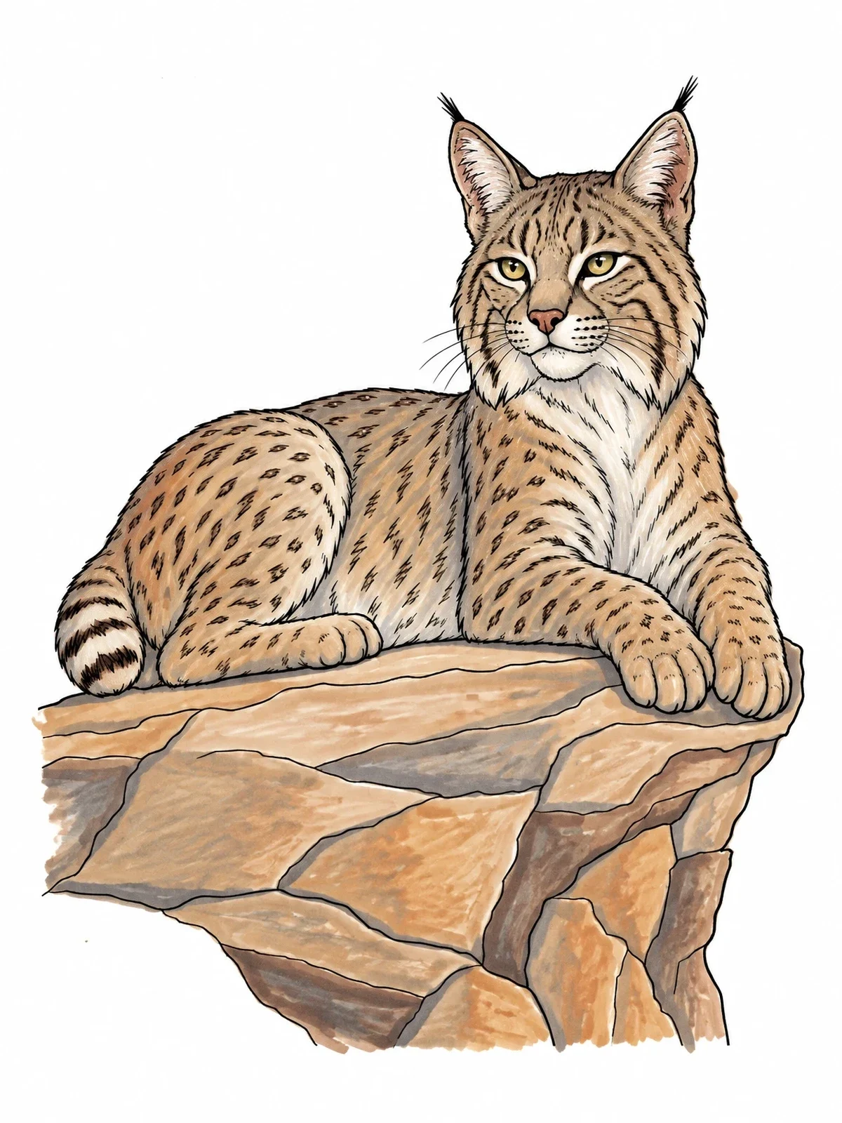 Colored example of the Bobcat Resting On Rock Ledge coloring page