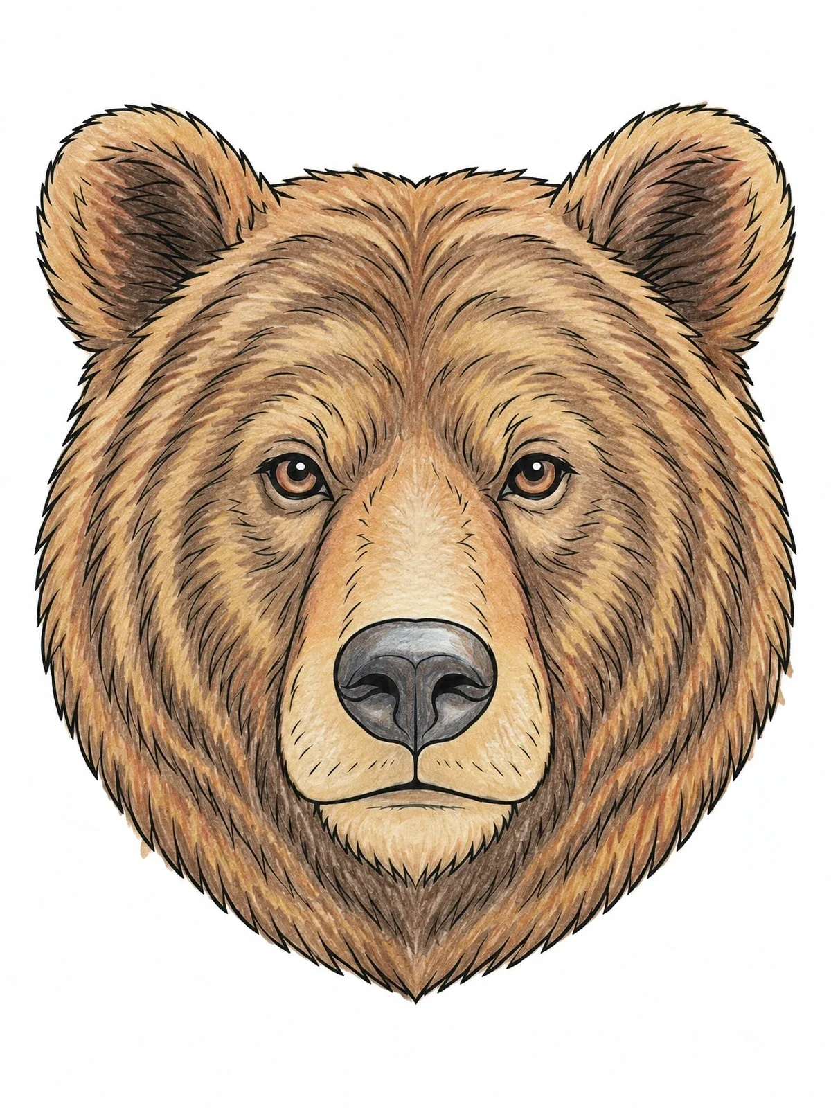 Colored example of the Realistic Brown Bear Head Portrait coloring page