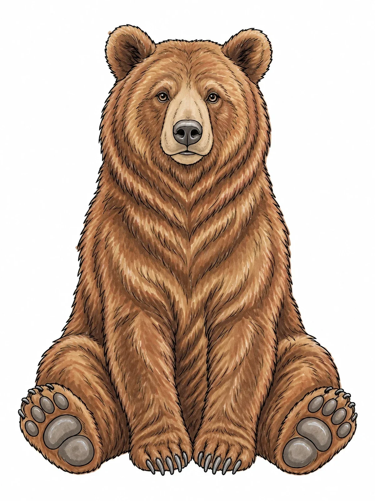 Colored example of the Realistic Brown Bear Sitting Upright coloring page