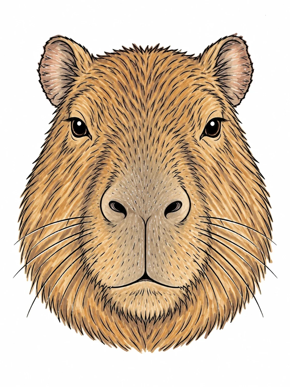 Colored example of the Realistic Capybara Head Portrait coloring page