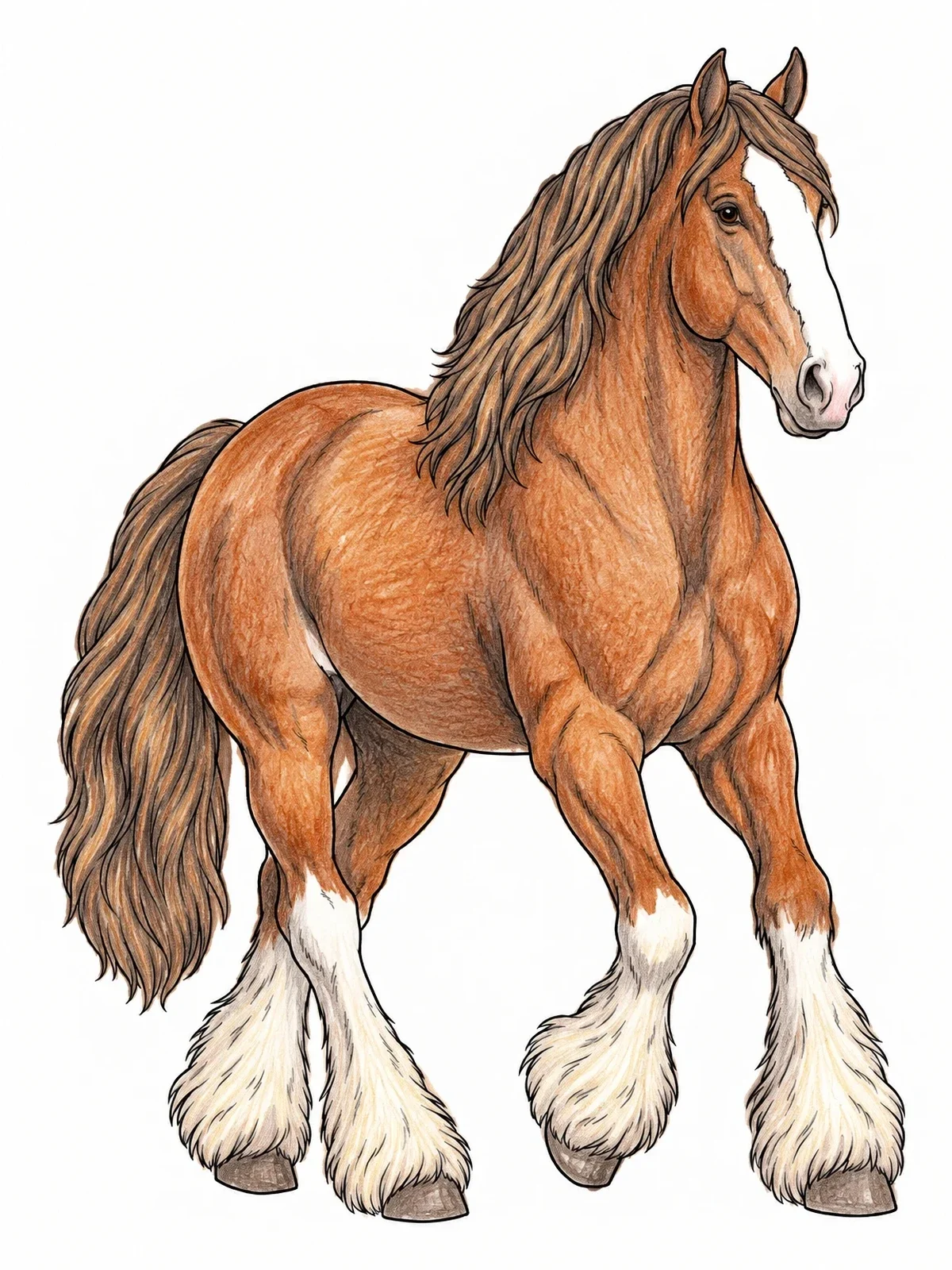 Colored example of the Realistic Clydesdale Draft Horse coloring page