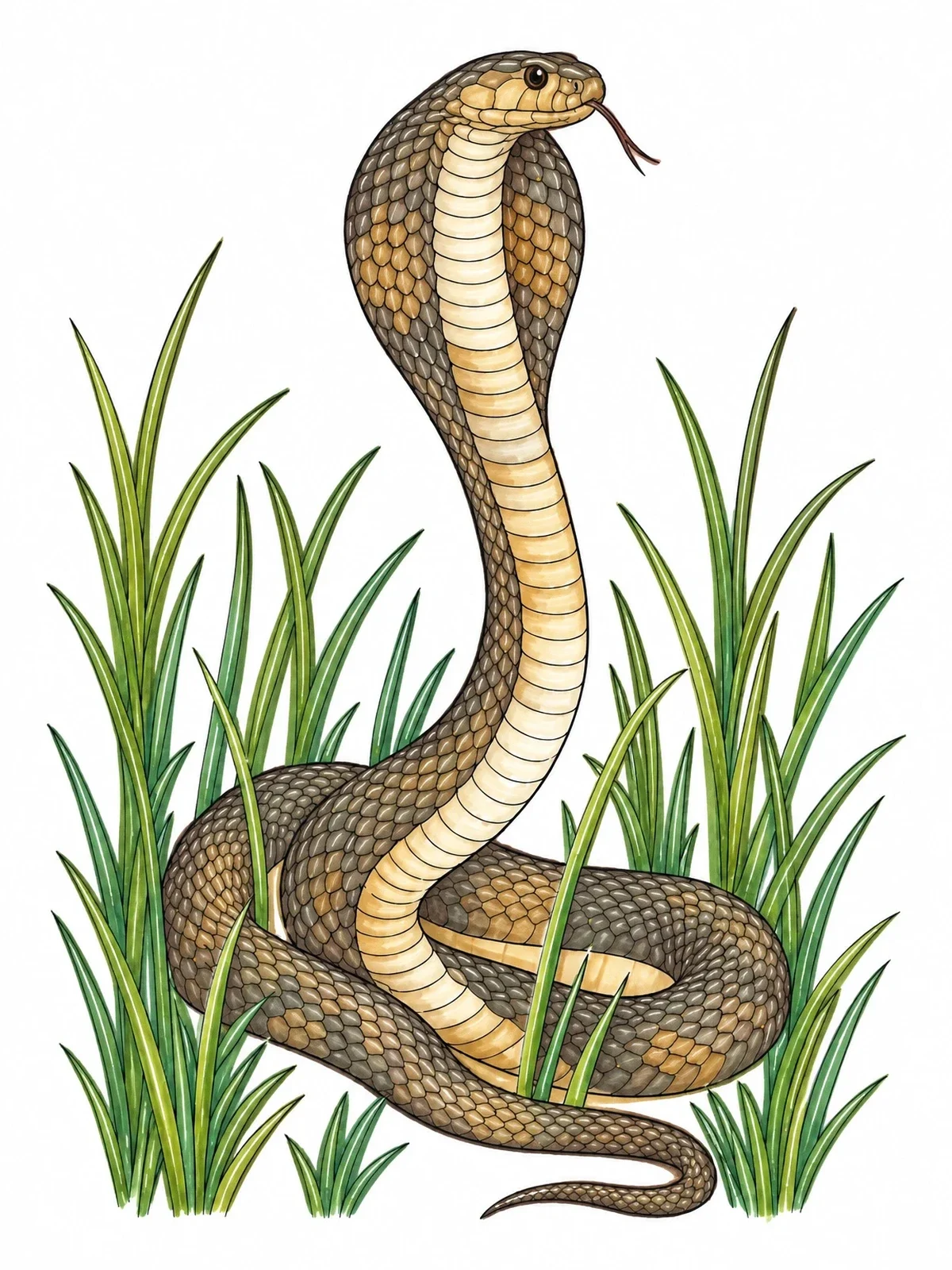 Colored example of the Realistic Cobra In Tall Grass coloring page