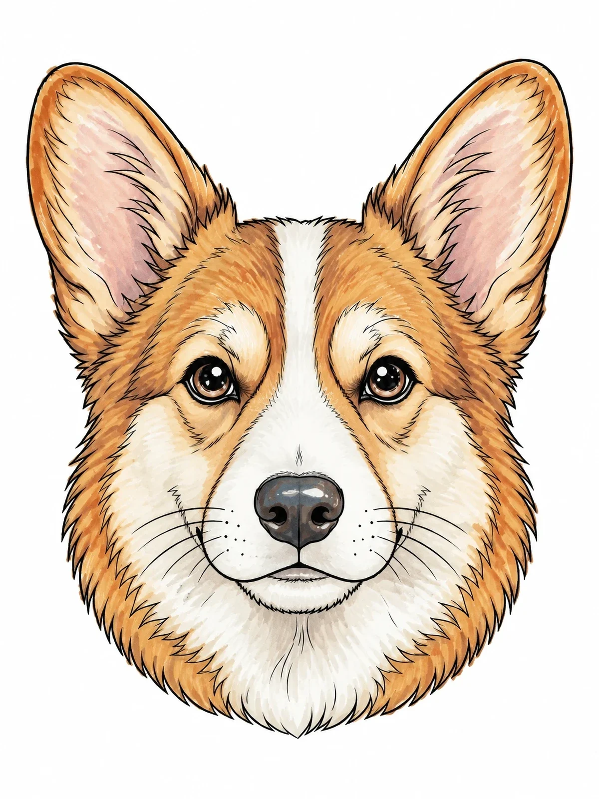 Colored example of the Realistic Corgi Face Portrait coloring page