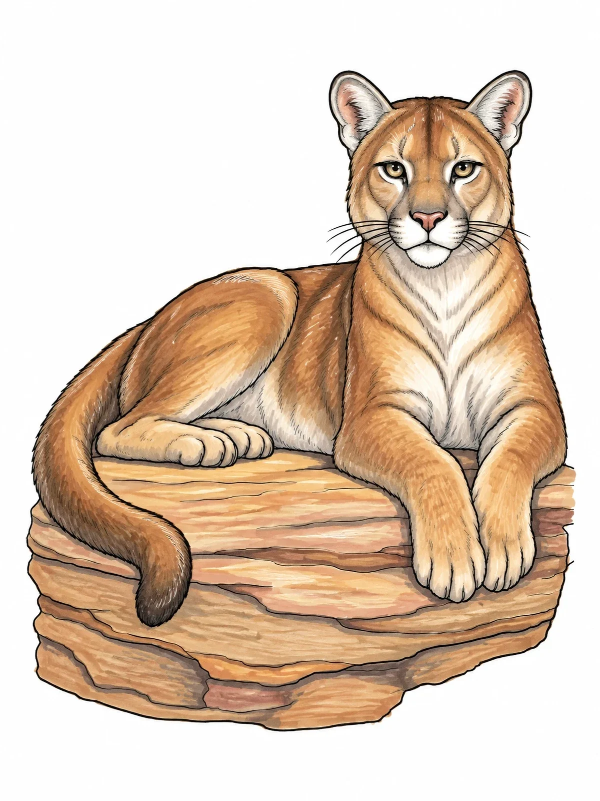 Colored example of the Realistic Cougar Resting On A Rock coloring page