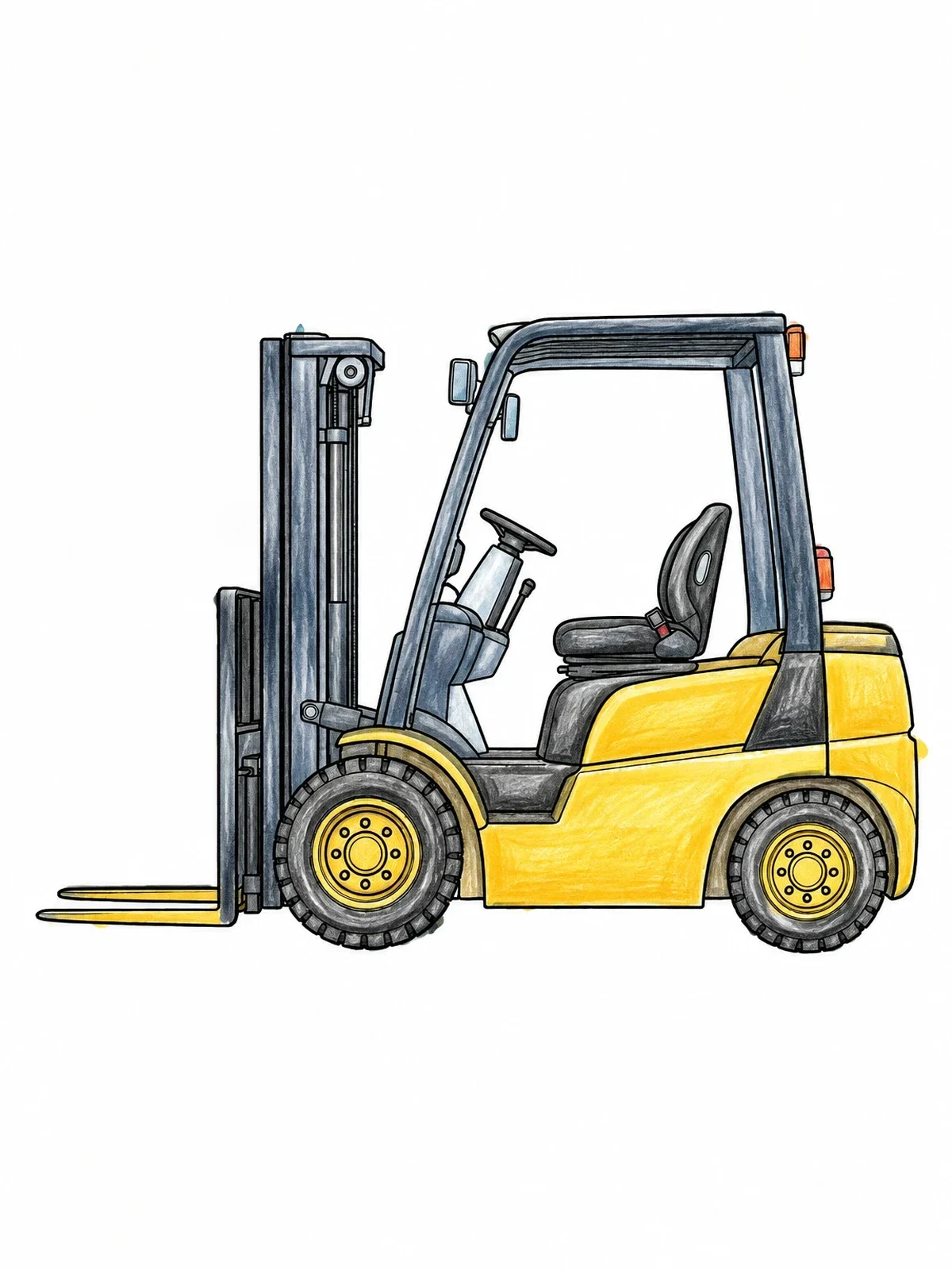 Colored example of the Realistic Counterbalance Forklift Side View coloring page