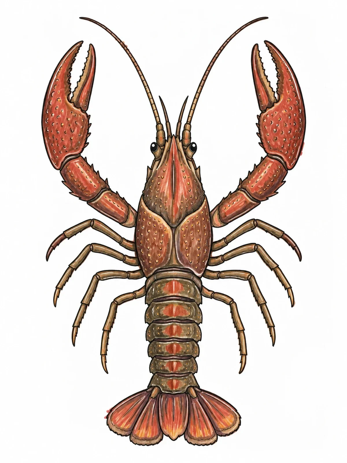 Colored example of the Realistic Crawfish Overhead View coloring page