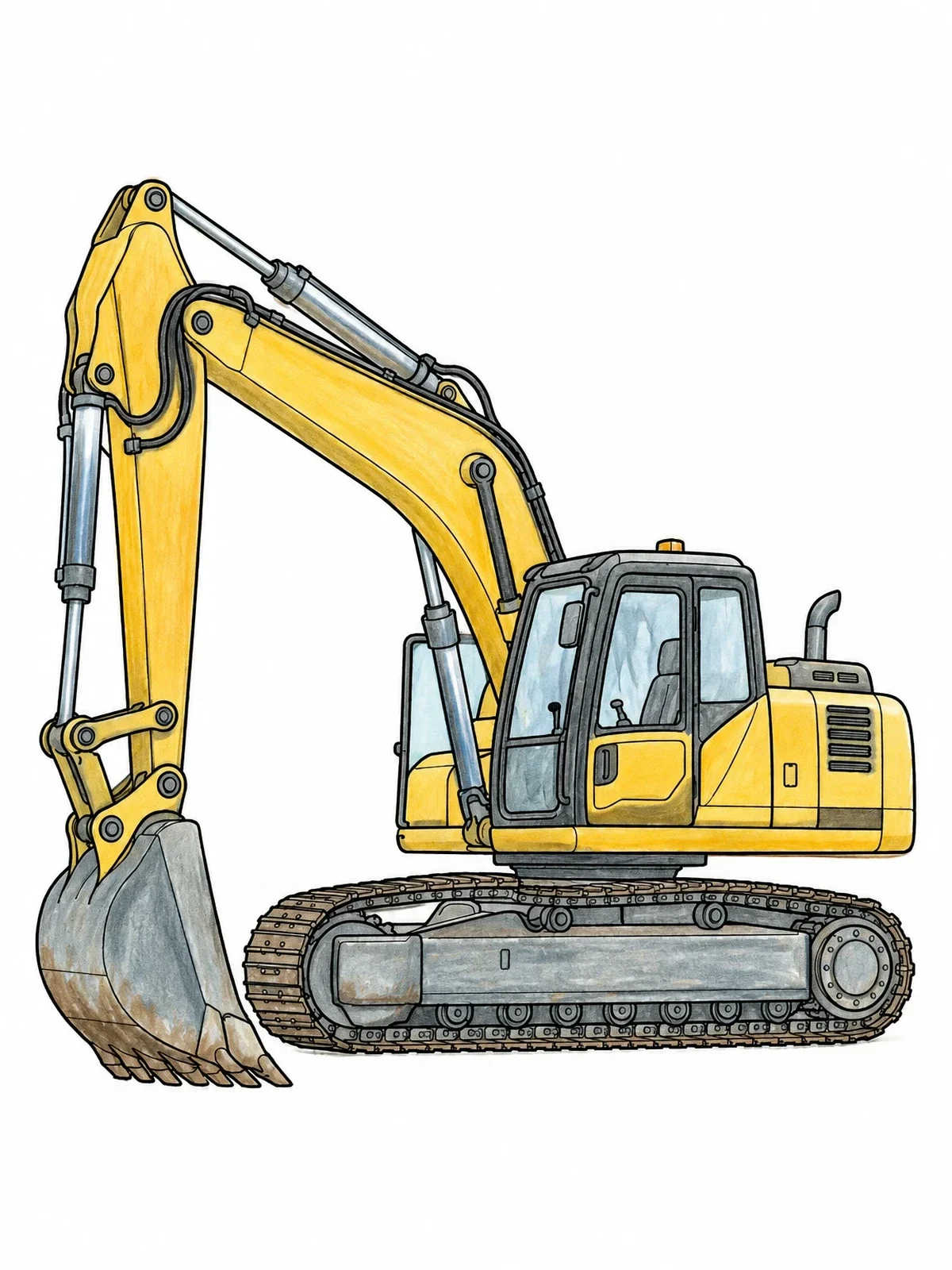 Colored example of the Realistic Crawler Excavator In Profile coloring page