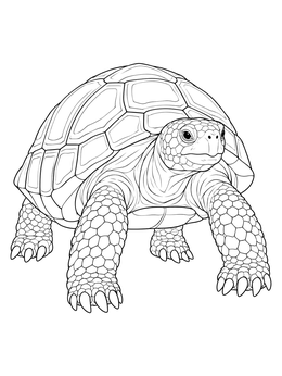 A detailed desert tortoise coloring page showing clear scutes, claws, and textured scales.