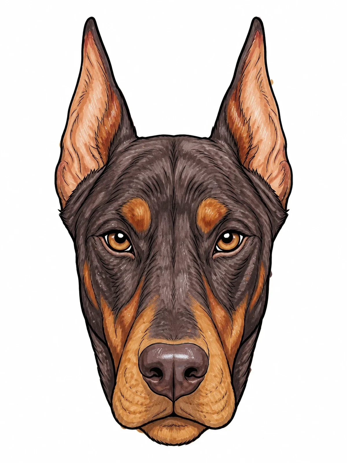 Colored example of the Realistic Doberman Pinscher Portrait coloring page
