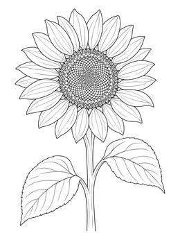 Free printable Detailed Blooming Sunflower With Leaves coloring page