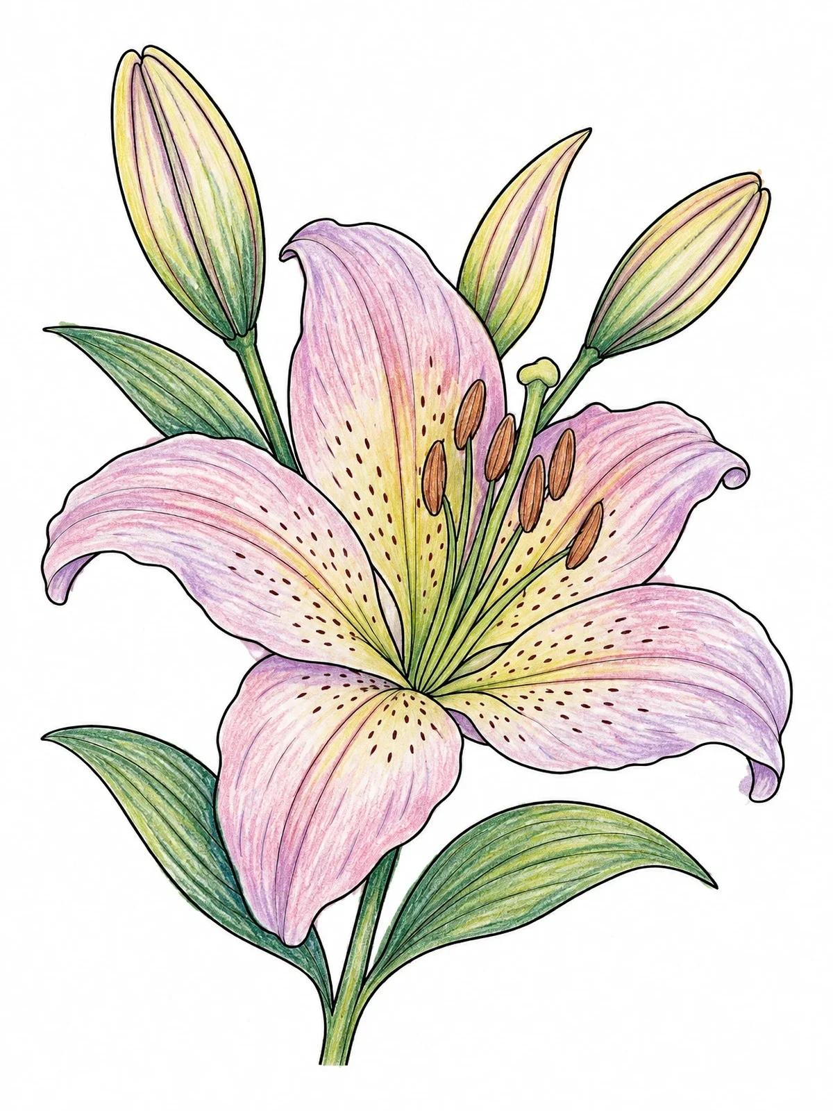 Colored example of the Detailed Lily In Full Bloom coloring page