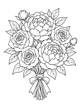 Free printable Bouquet Of Peonies And Roses coloring page