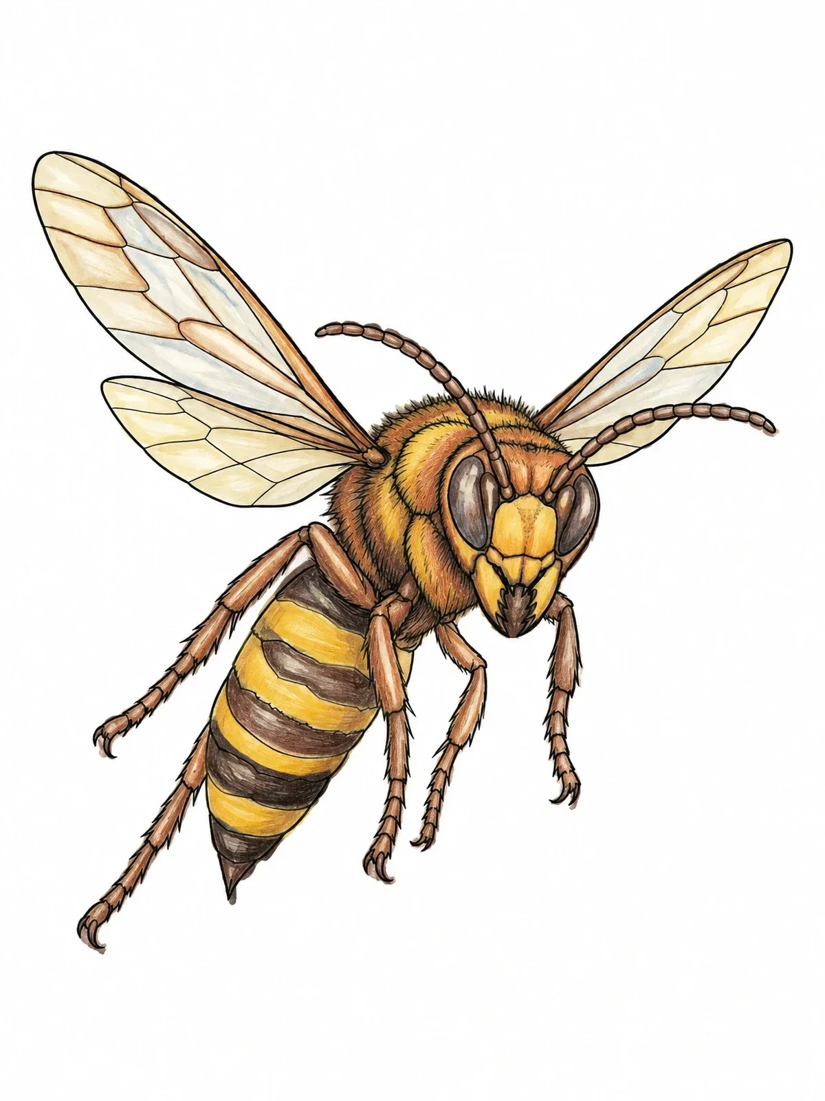Colored example of the Realistic Flying Hornet In Flight coloring page