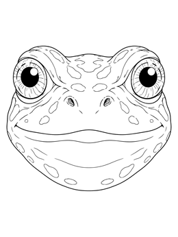 Detailed frog coloring page featuring a close-up front view of an amphibian face.