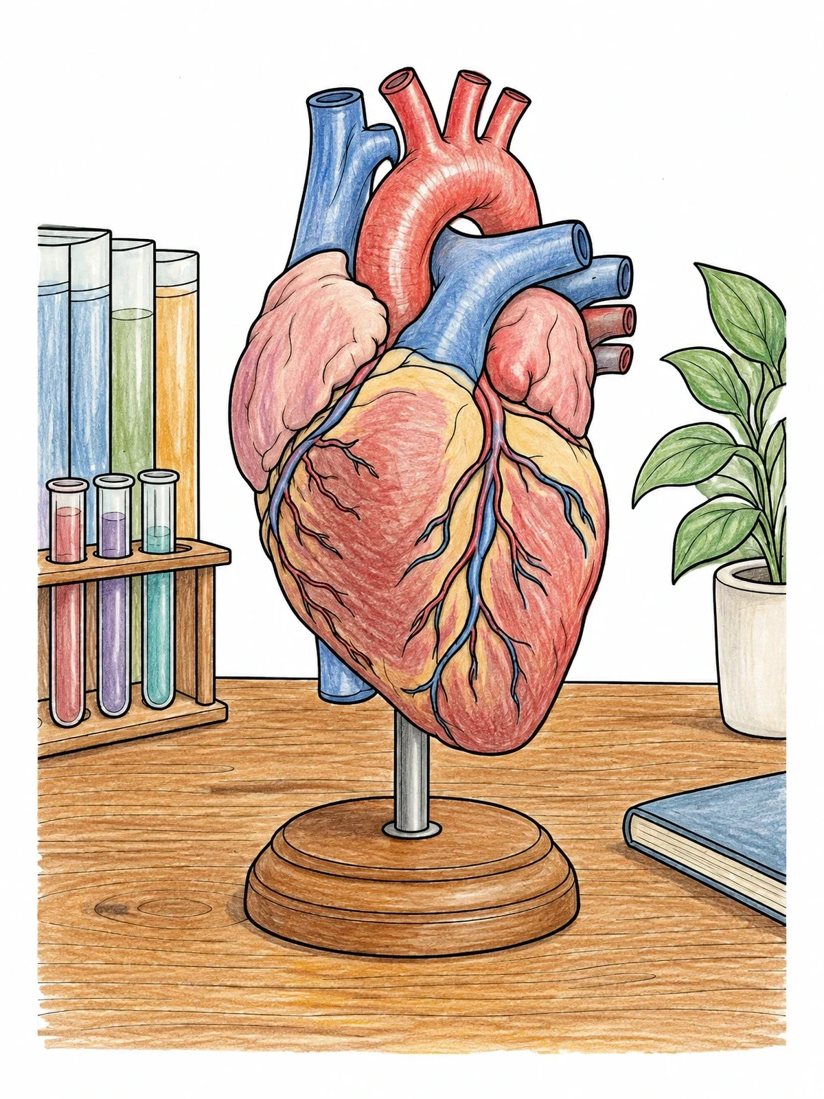Colored example of the Anatomical Heart Model On Desk coloring page