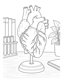Free printable Anatomical Heart Model On Desk coloring page