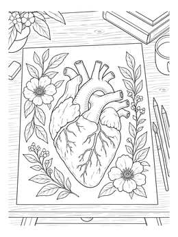 Free printable Botanical Human Heart On Art Desk coloring page