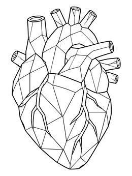 Free printable Geometric Low Poly Anatomical Heart coloring page