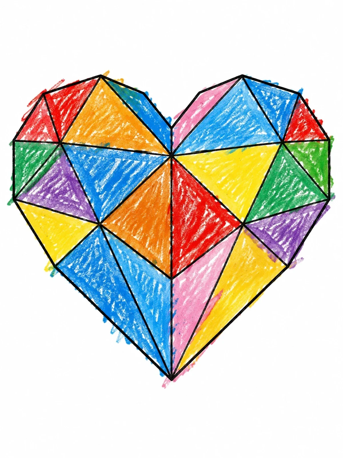 Colored example of the Geometric Low Poly Heart Line Art coloring page
