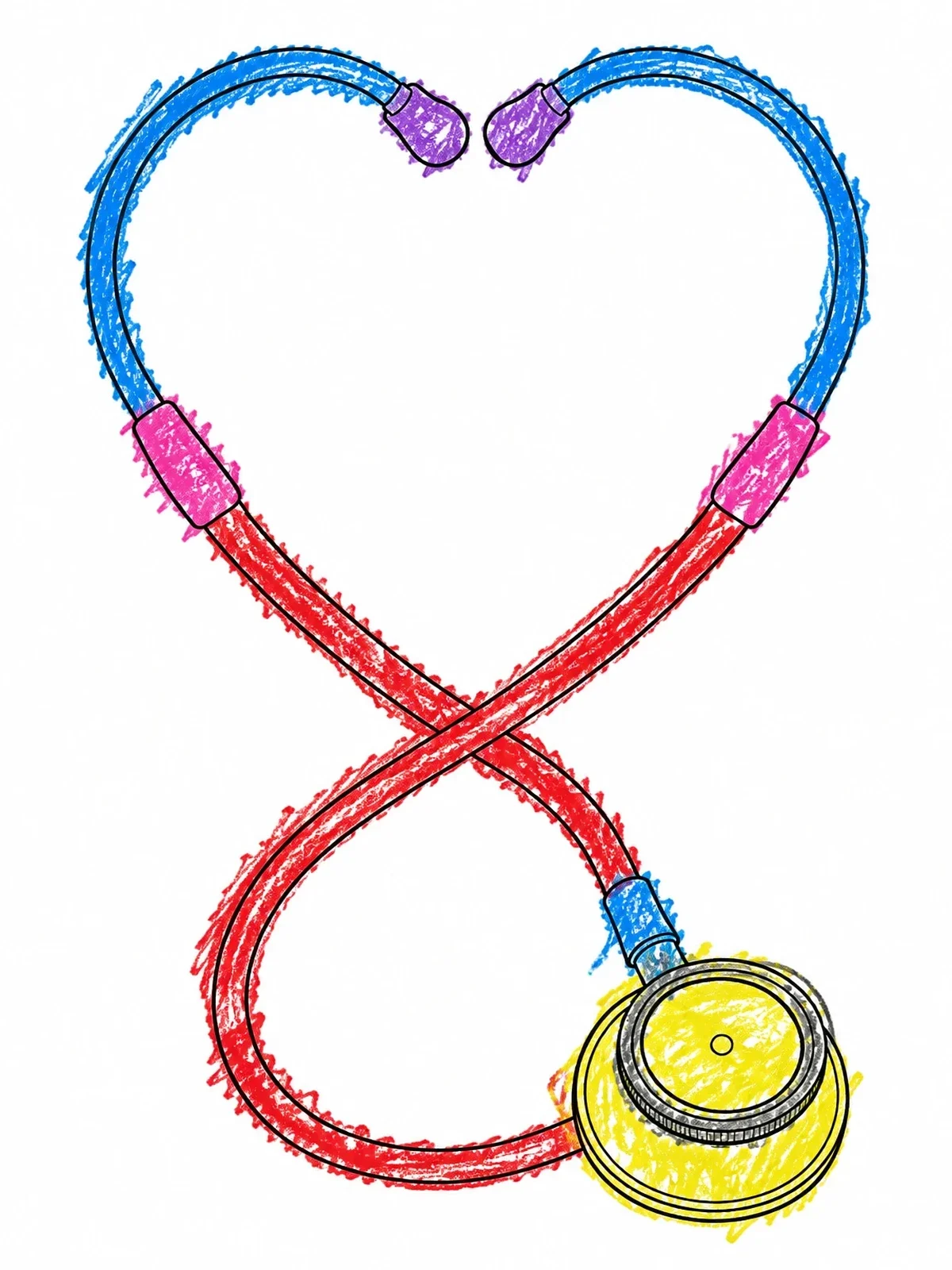 Colored example of the Heart Shaped Medical Stethoscope coloring page