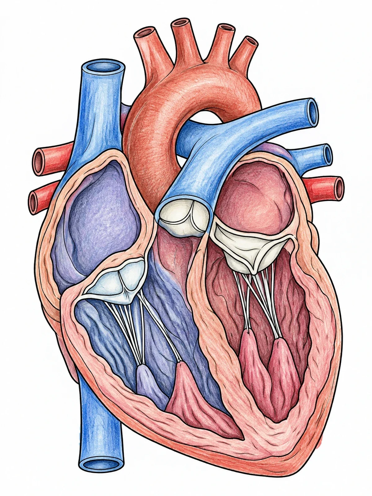 Colored example of the Human Heart Cross Section Diagram coloring page