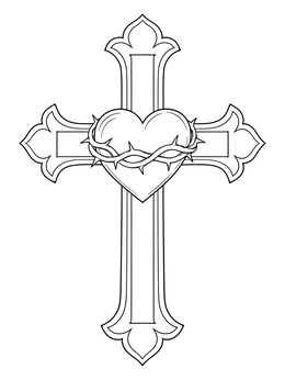 Free printable Ornate Cross With Sacred Heart coloring page