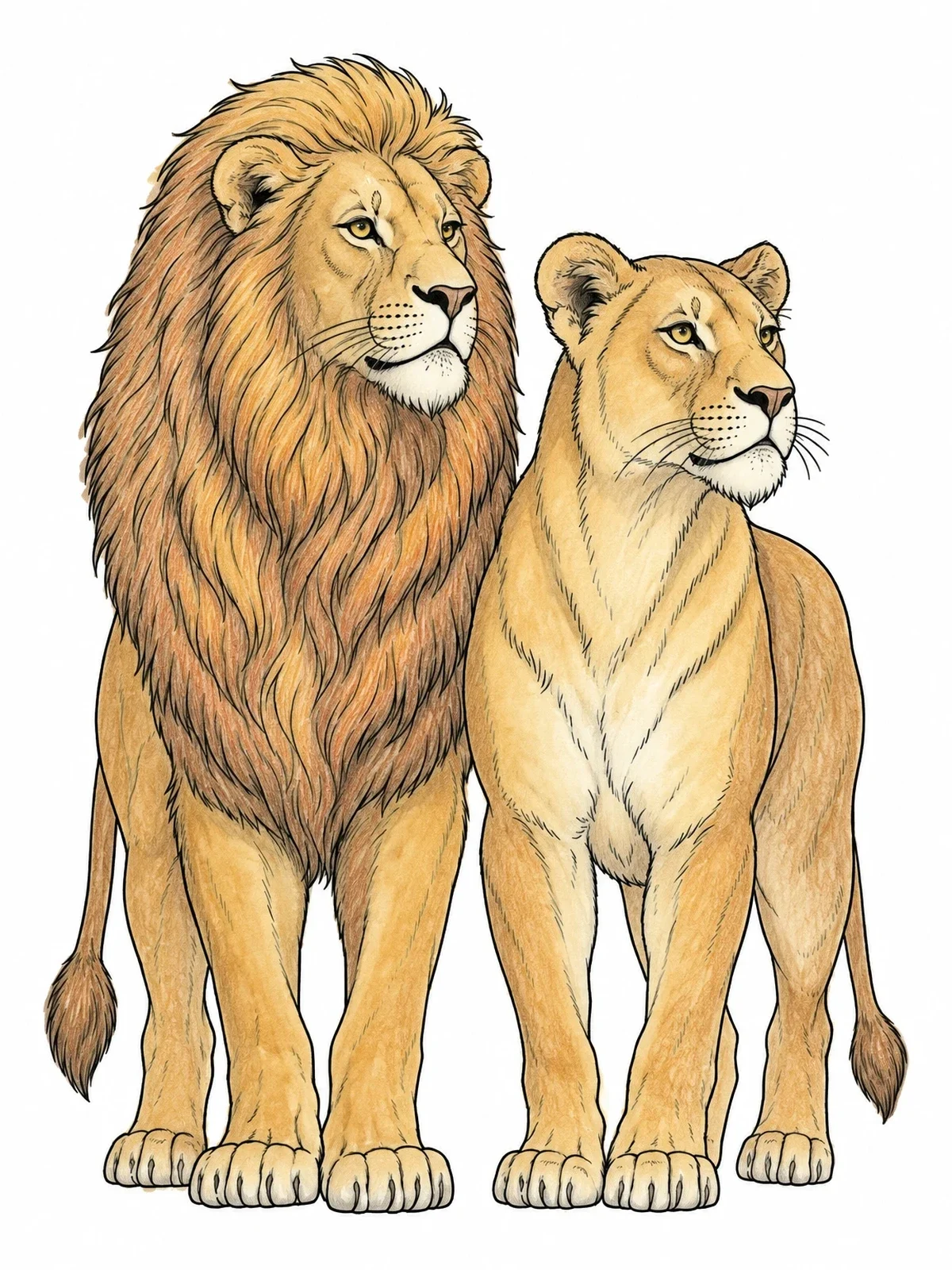 Colored example of the Majestic Lion And Lioness Pair coloring page