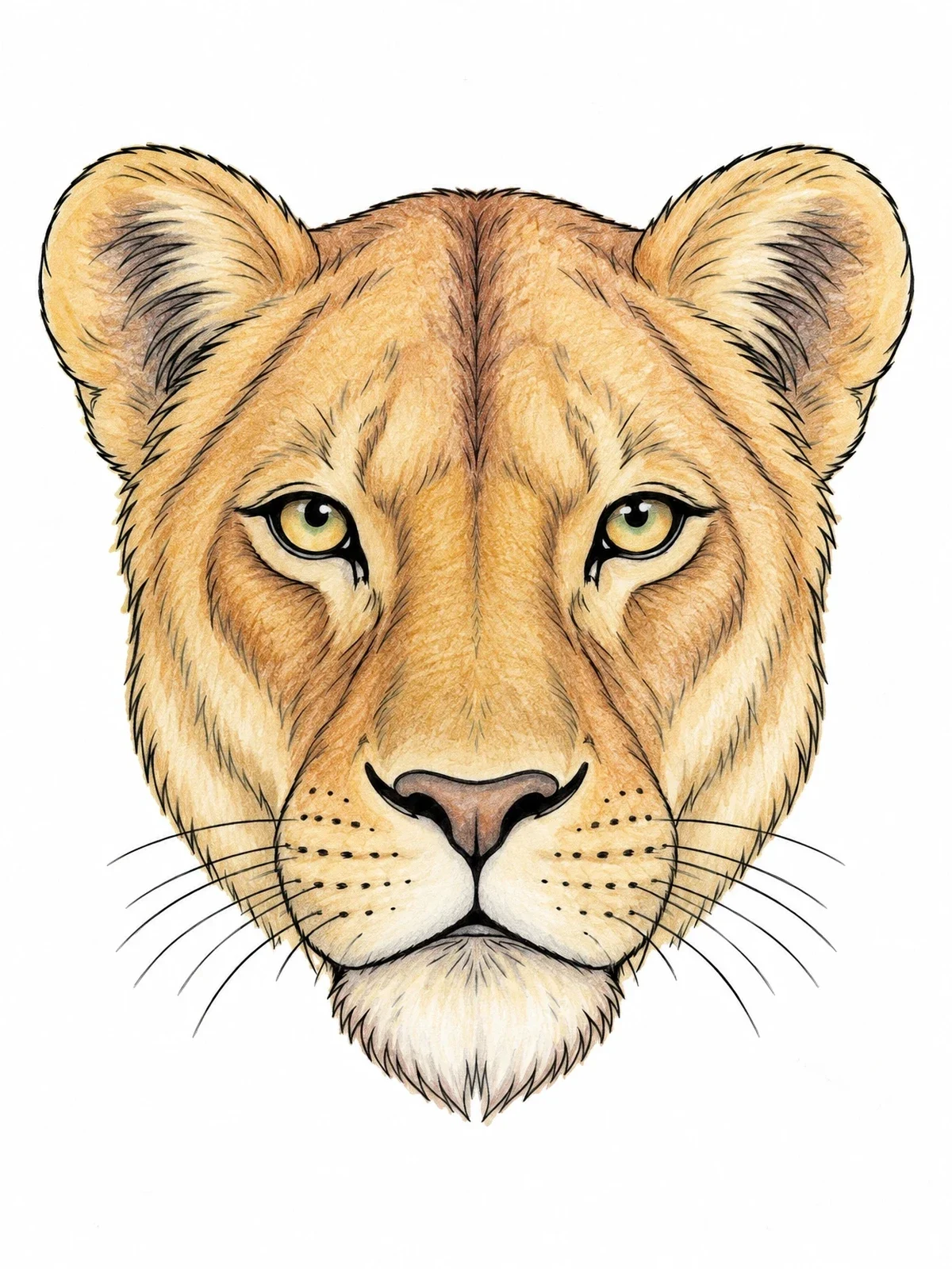 Colored example of the Realistic Lioness Head Portrait coloring page