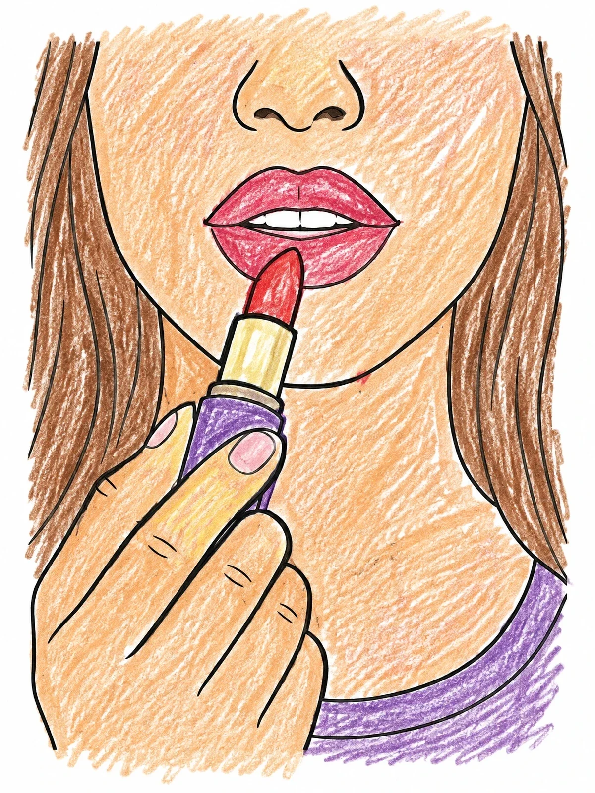 Colored example of the Applying Lipstick On Full Lips coloring page