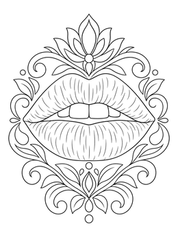 Free printable Decorative Lips With Floral Ornament coloring page