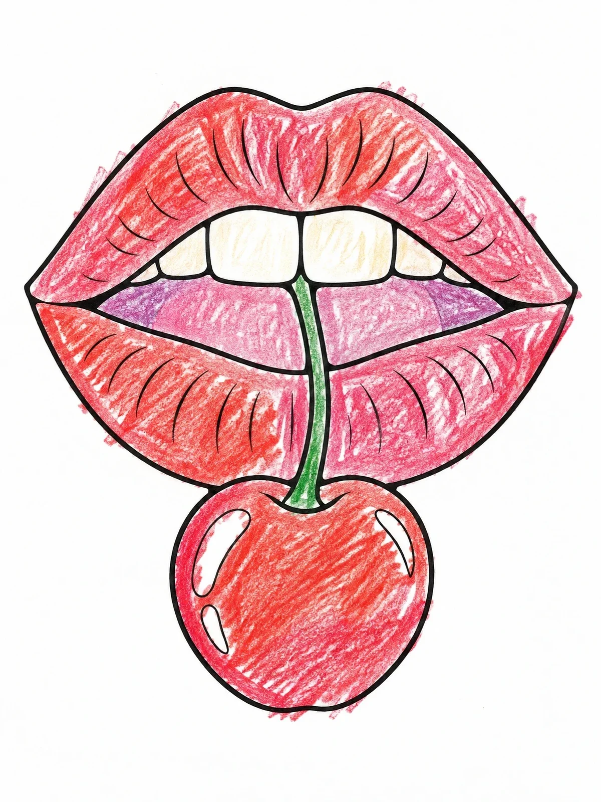 Colored example of the Lips Holding A Sweet Cherry coloring page