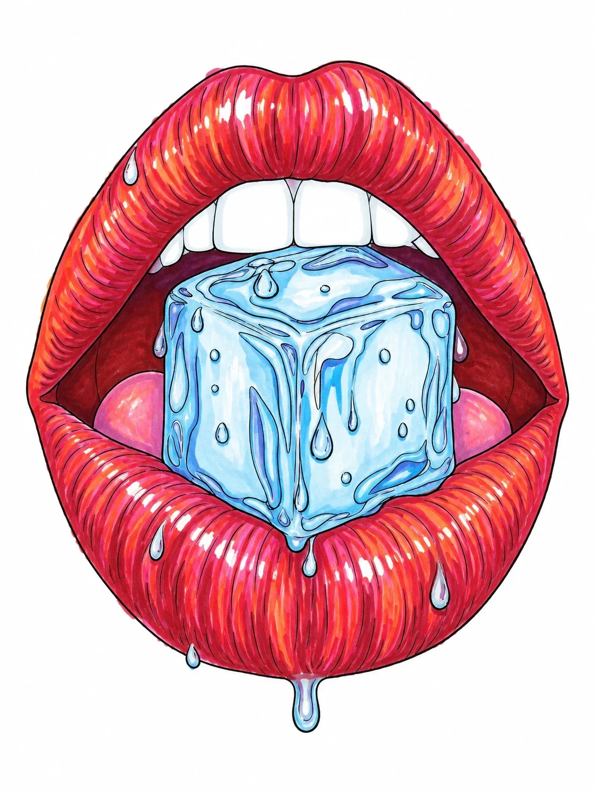 Colored example of the Lips Holding A Melting Ice Cube coloring page