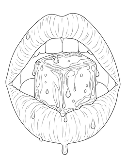 Free printable Lips Holding A Melting Ice Cube coloring page
