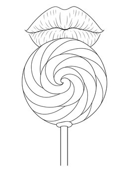 Free printable Lips Resting On Swirl Lollipop coloring page