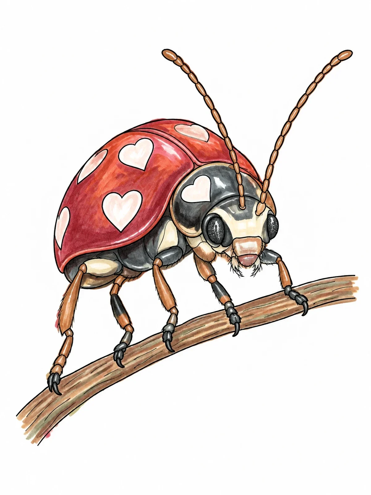 Colored example of the Realistic Love Bug On Branch coloring page