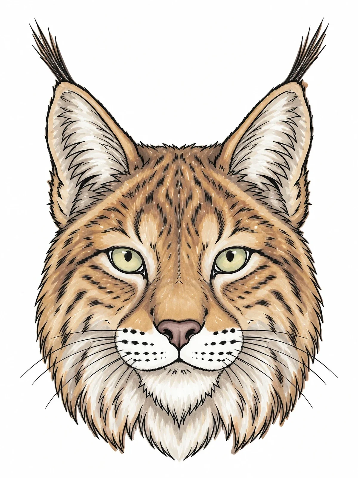 Colored example of the Realistic Lynx Portrait coloring page