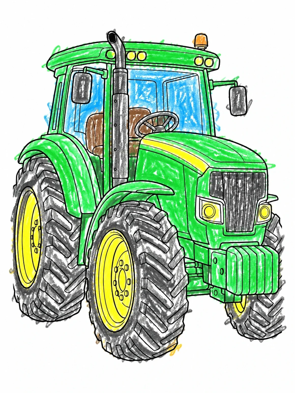 Colored example of the Realistic Modern Farm Tractor coloring page