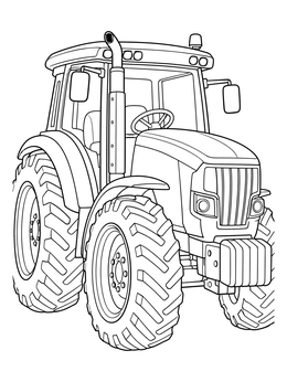 Detailed modern tractor model on this toy coloring page with large treaded tires.