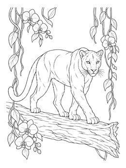 Free printable Realistic Panther On Jungle Log coloring page