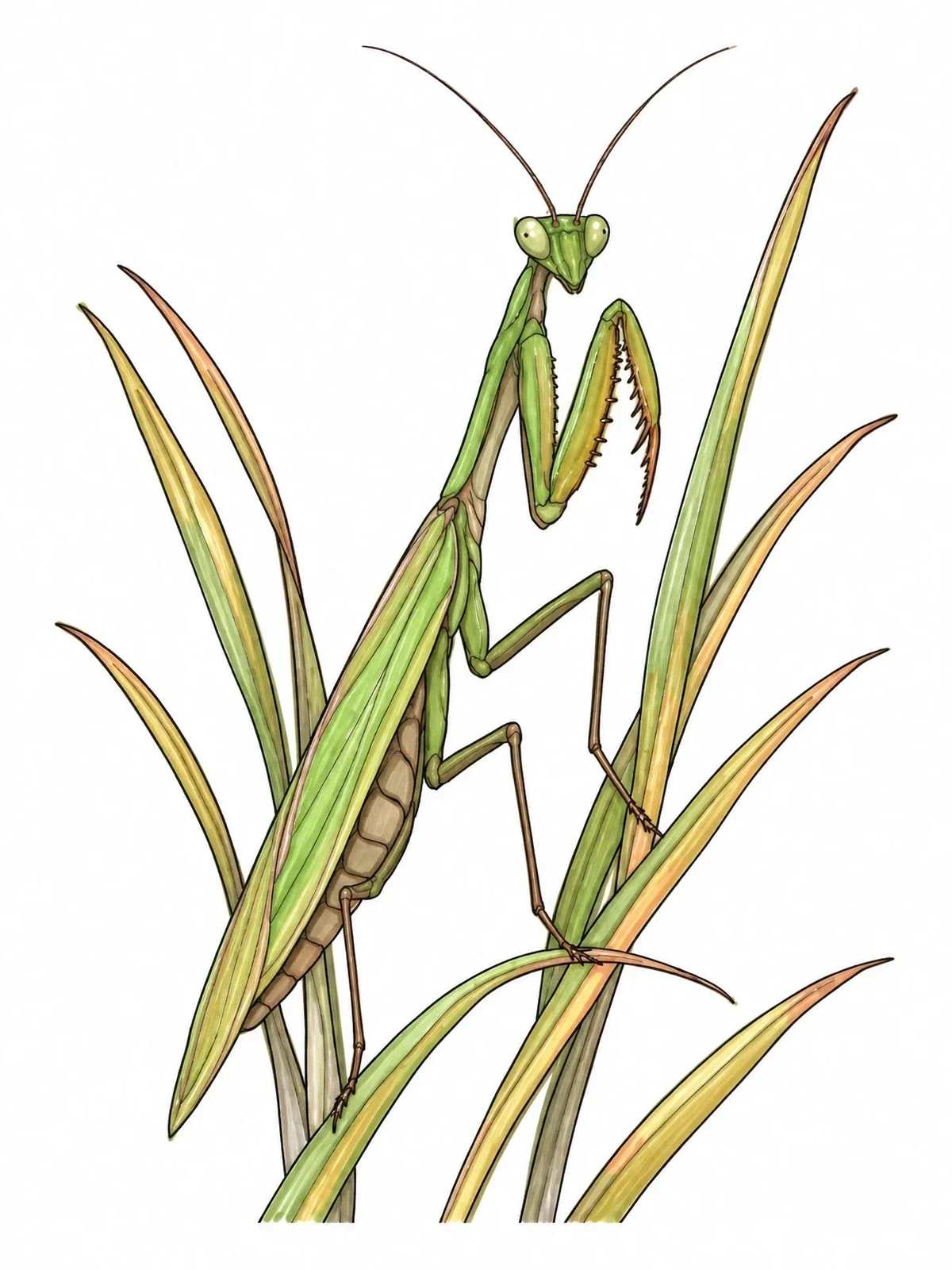 Colored example of the Realistic Praying Mantis In Grass coloring page