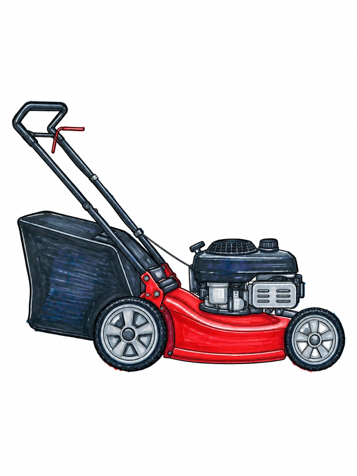Colored example of the Realistic Push Lawn Mower coloring page
