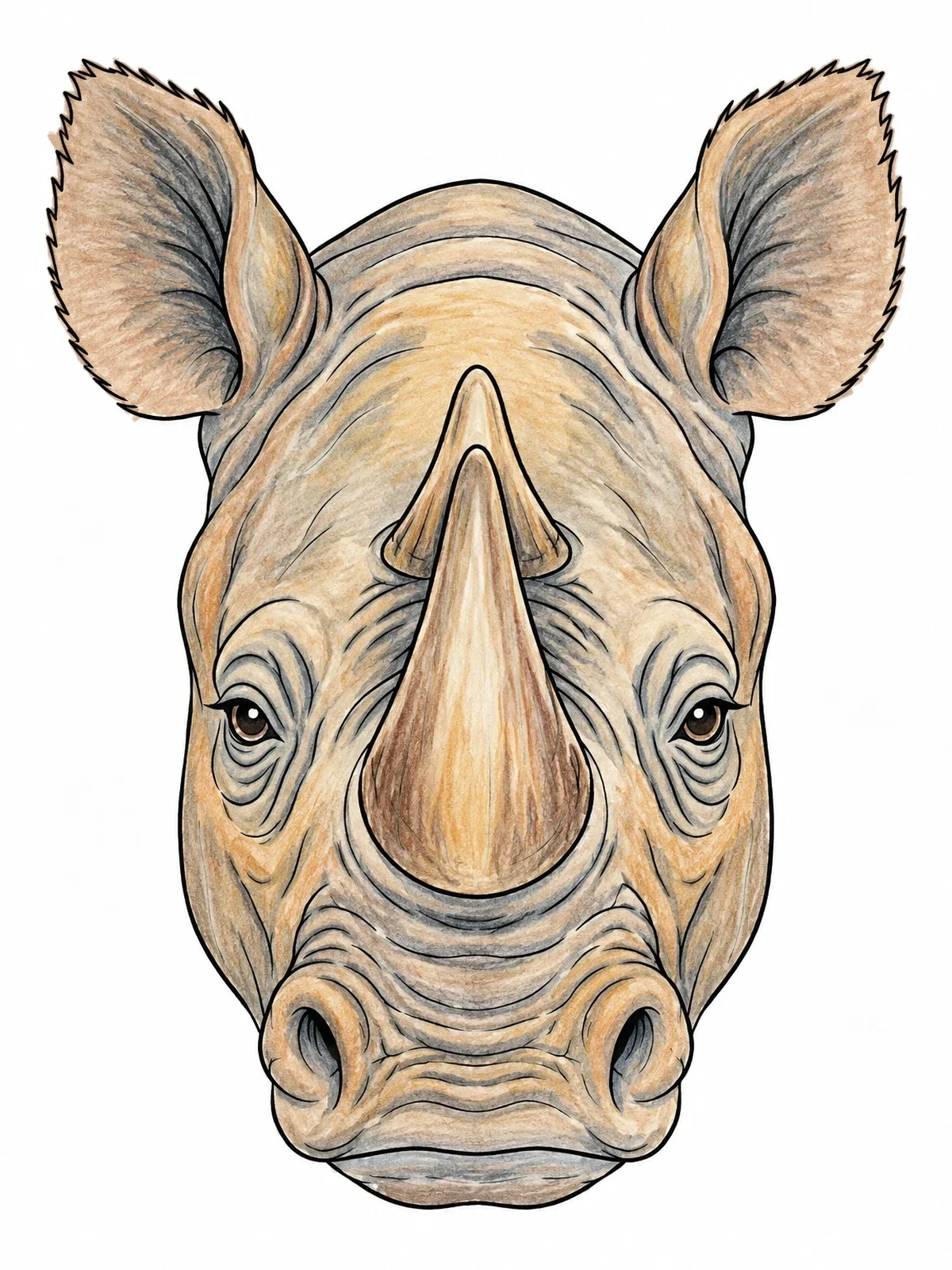 Colored example of the Realistic Rhinoceros Portrait coloring page