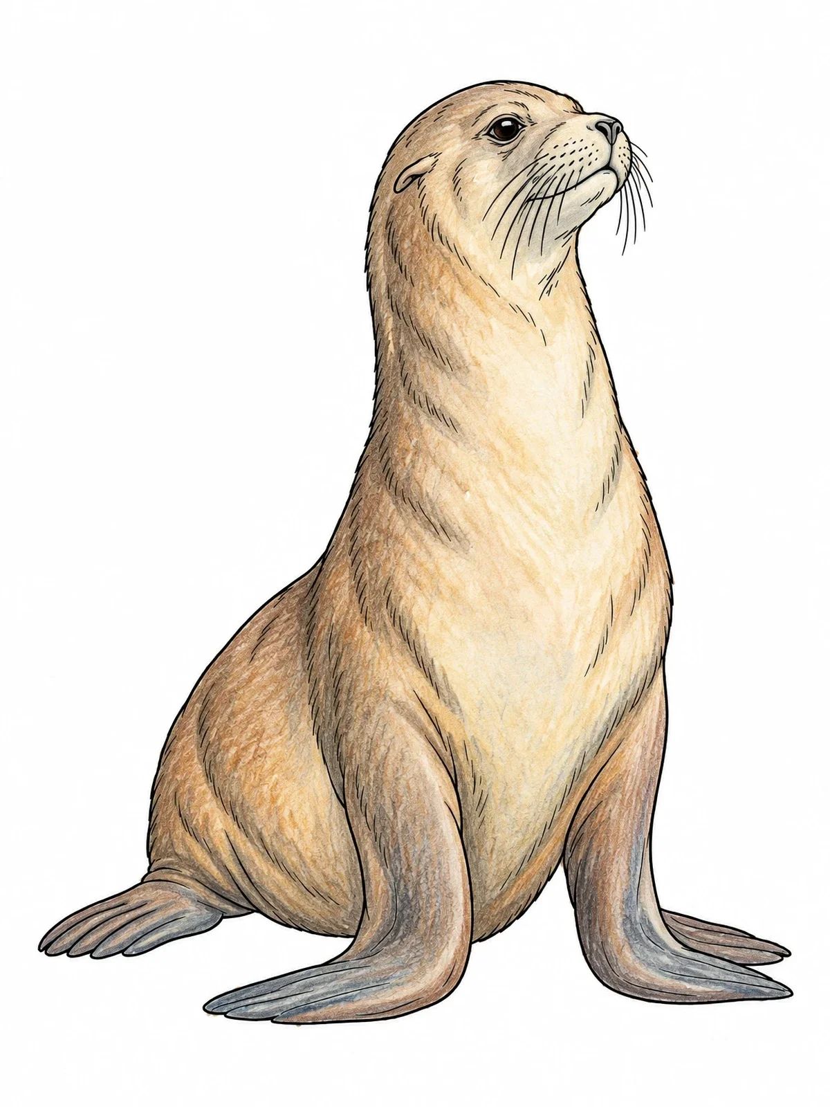Colored example of the Realistic Sea Lion Sitting Upright coloring page