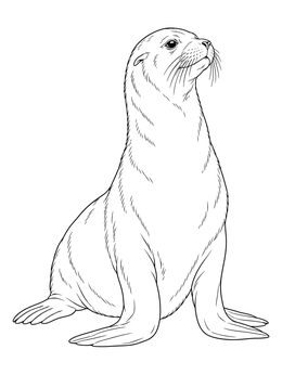 Detailed sea lion coloring page showing the animal propped up proudly on its flippers.