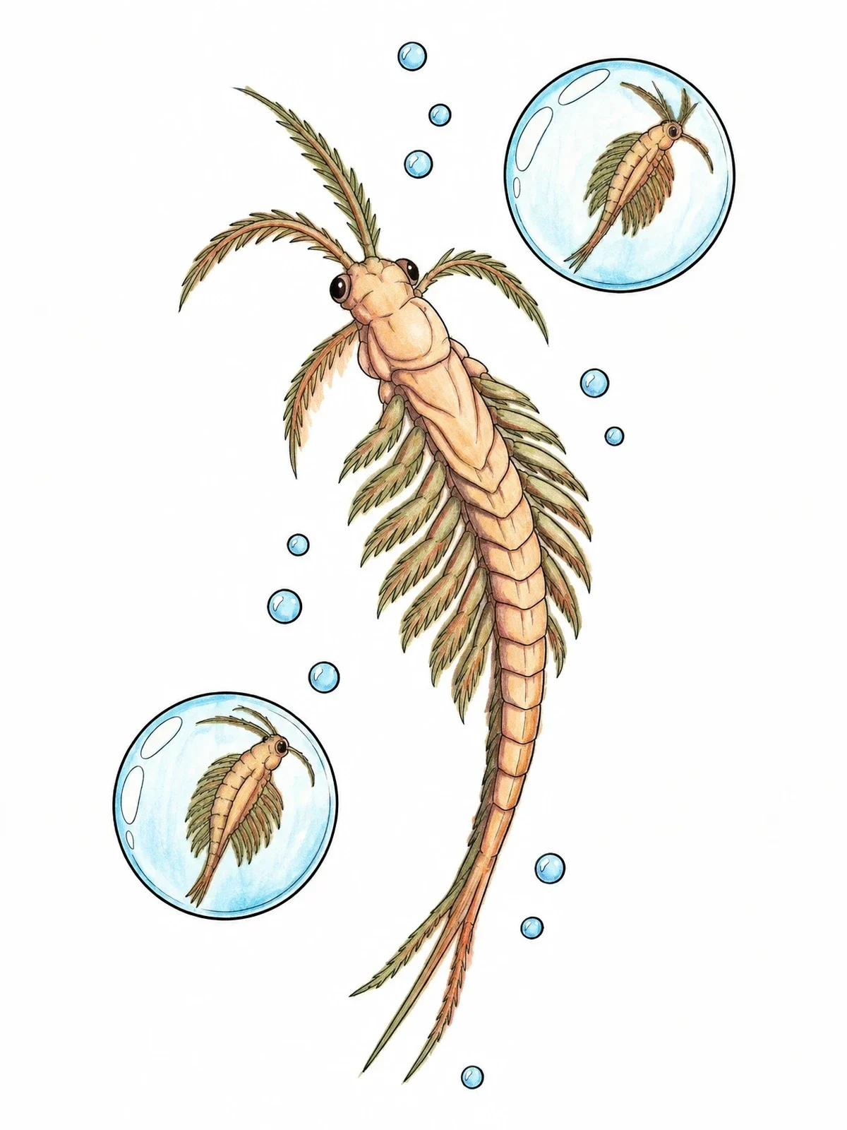 Colored example of the Sea Monkey Swimming With Bubbles coloring page