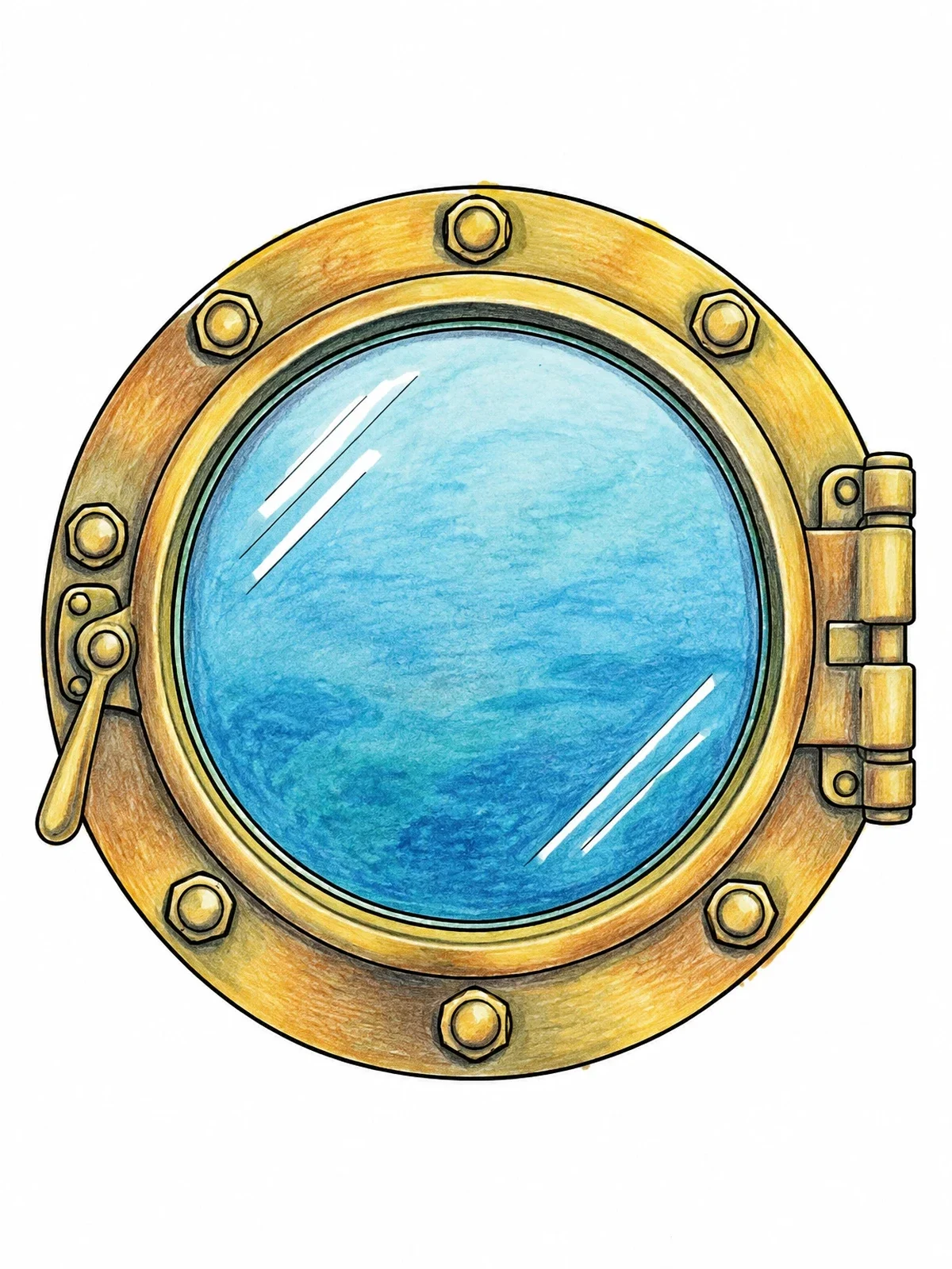 Colored example of the Realistic Ship Porthole Window coloring page
